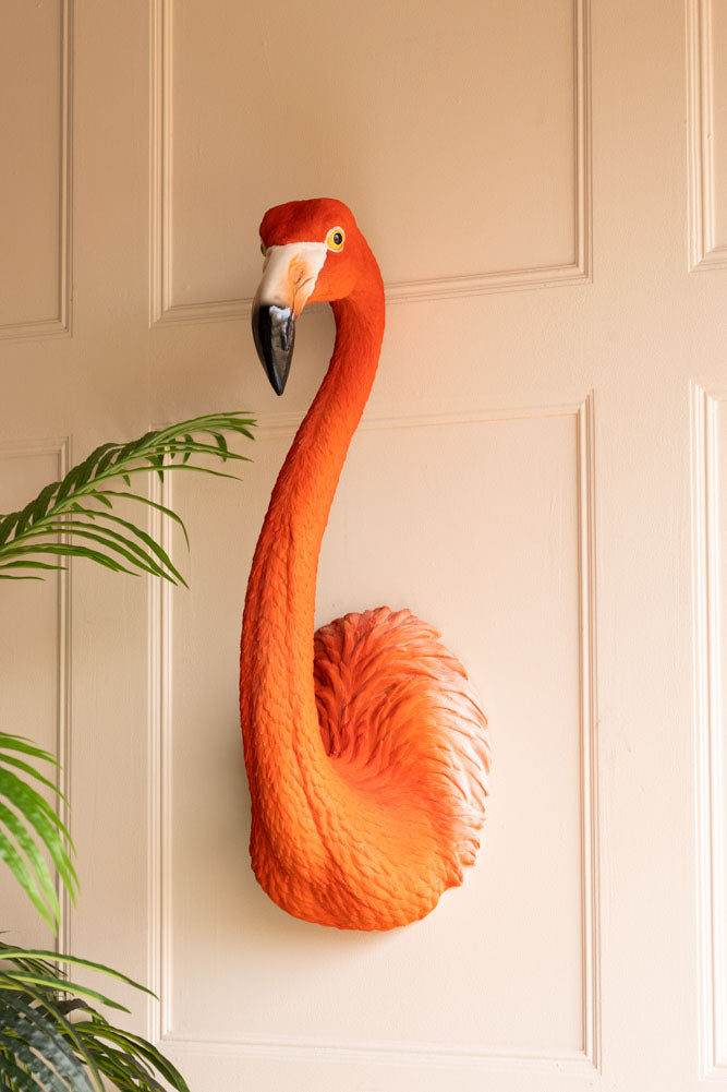 Grande tête de flamant rose artificielle murale