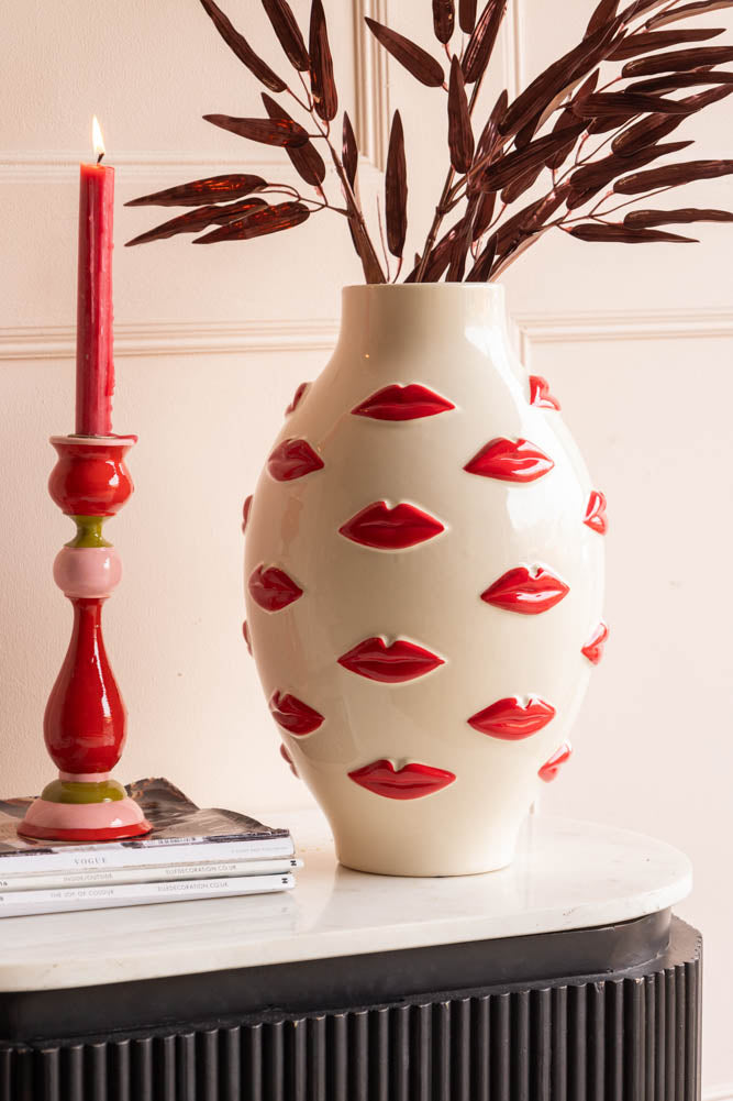 Grand vase à fleurs rouge « Embrasse-moi les lèvres »