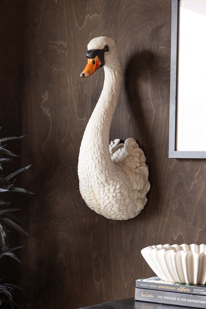 Grande décoration murale en fausse tête de cygne blanche