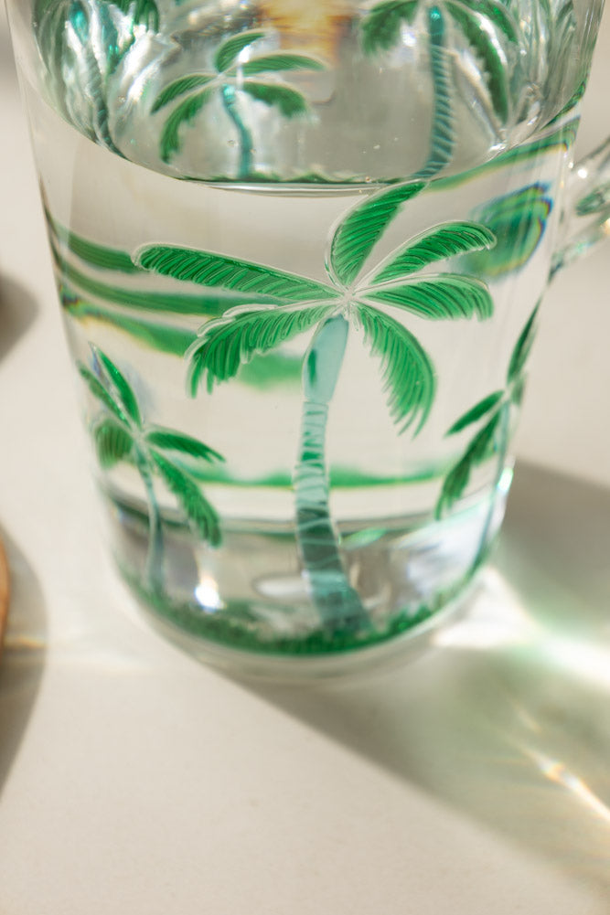 Pichet de pique-nique en acrylique vert motif palmier