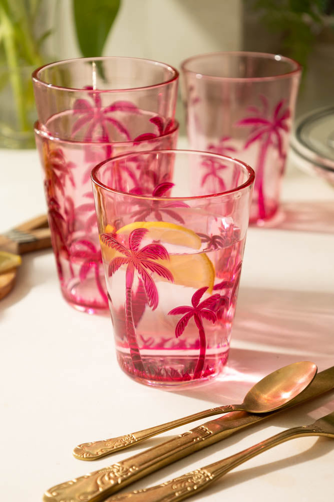 Gobelet pique-nique en acrylique rose motif palmier