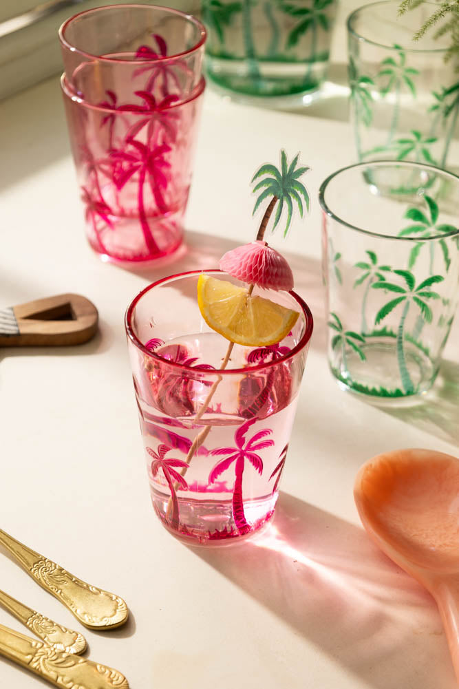 Gobelet pique-nique en acrylique rose motif palmier