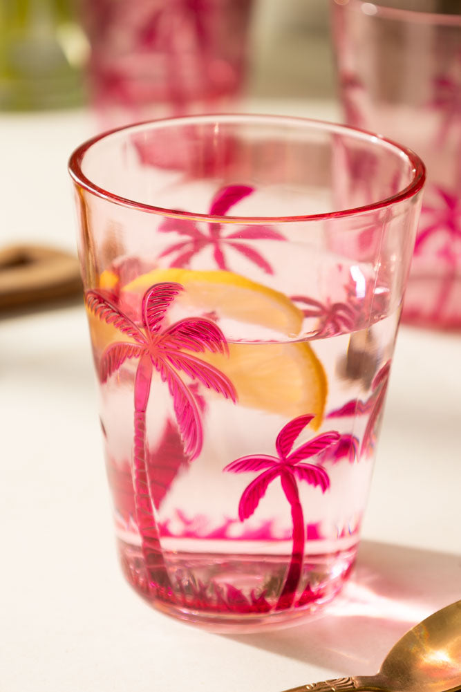 Gobelet pique-nique en acrylique rose motif palmier