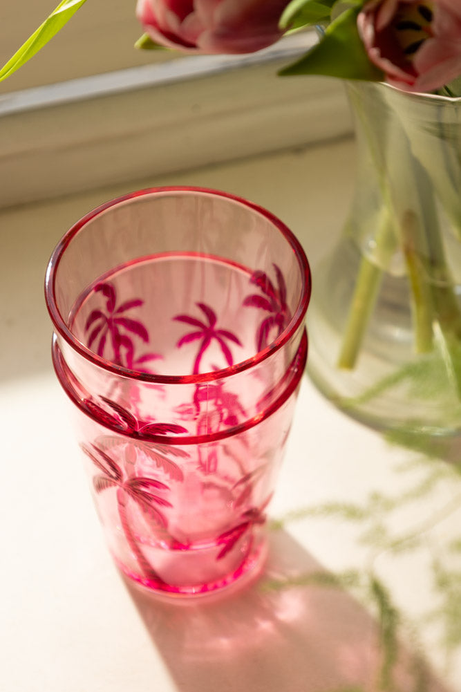 Gobelet pique-nique en acrylique rose motif palmier