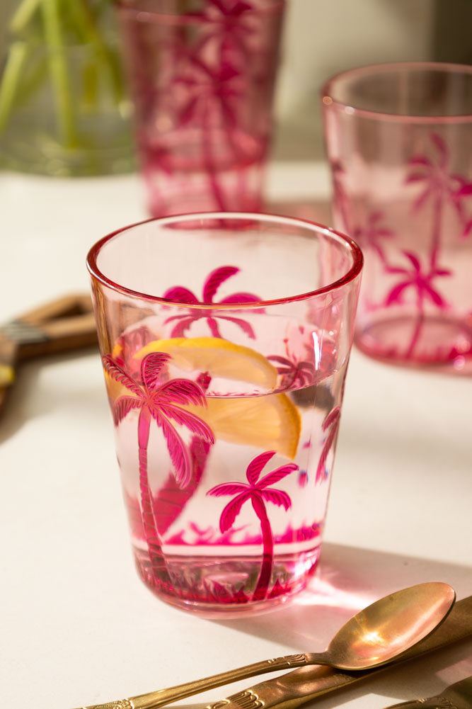 Gobelet pique-nique en acrylique rose motif palmier