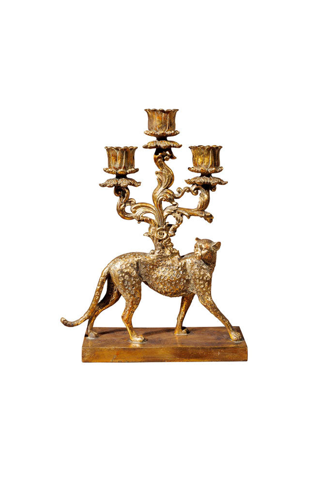 Bougeoir guépard en or antique