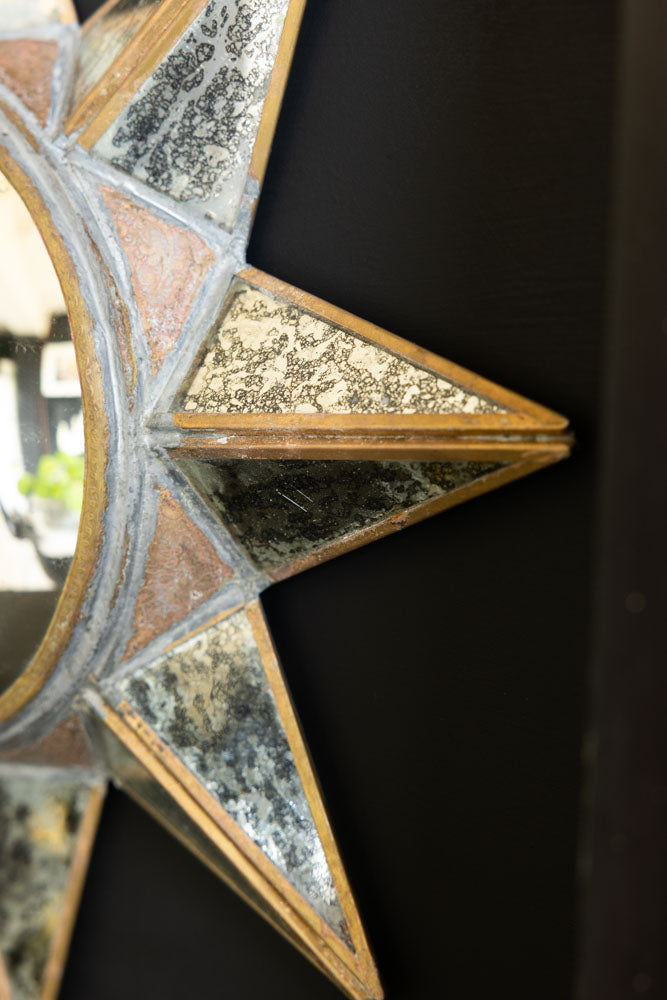 Miroir mural convexe soleil doré vieilli