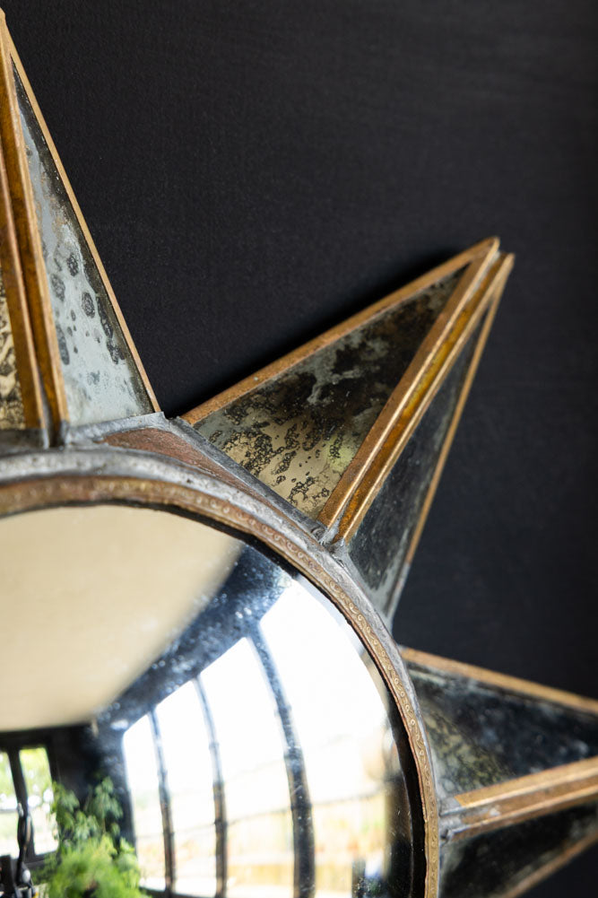 Miroir mural convexe soleil doré vieilli