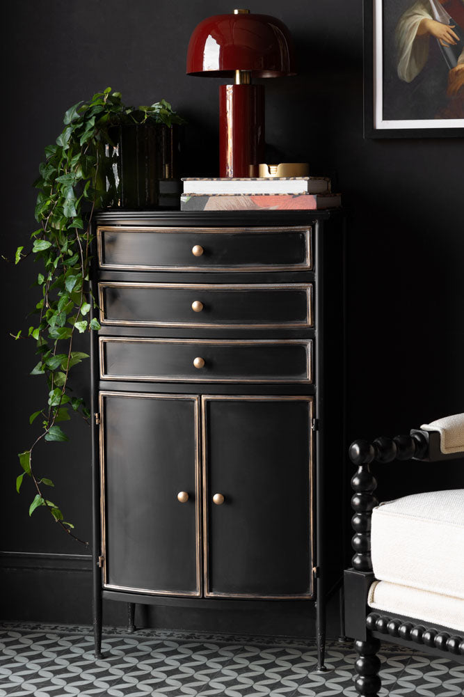Meuble d'appoint noir et or de style antique