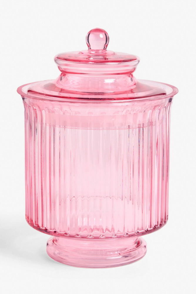 Élégant bocal de rangement en verre côtelé rose