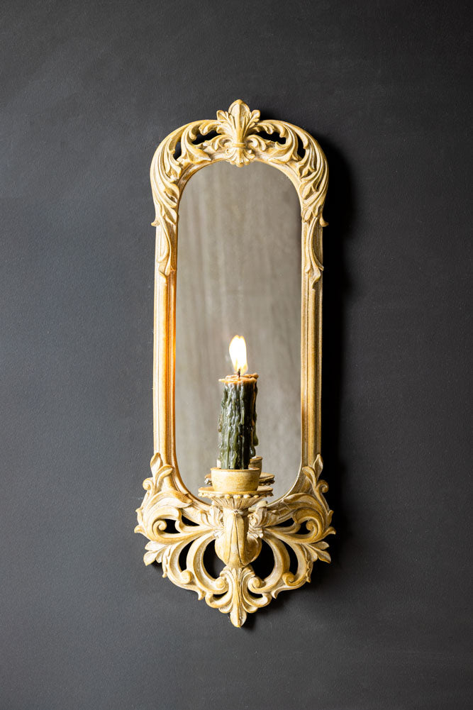 Applique murale à bougies avec cadre en filigrane et miroir