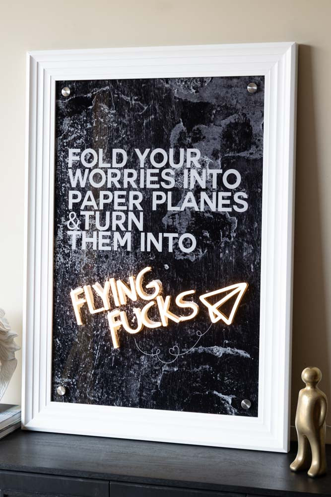 Applique murale néon encadrée Flying Fuck - Disponible en deux options