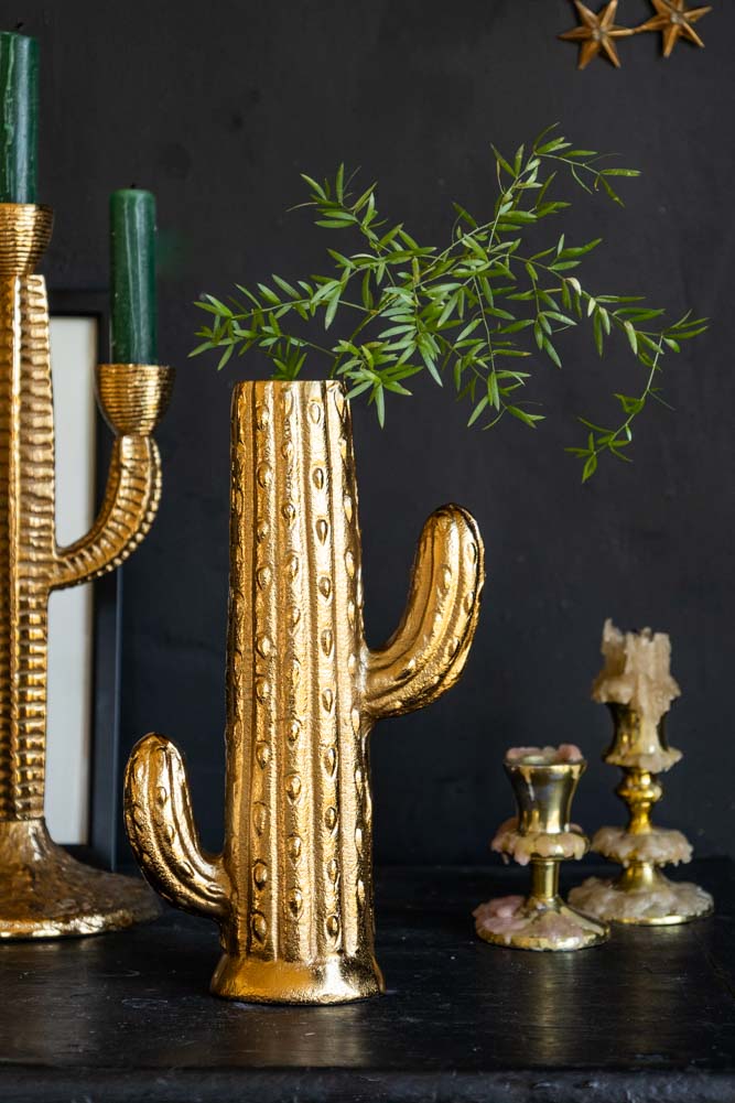 Vase à tige de cactus doré