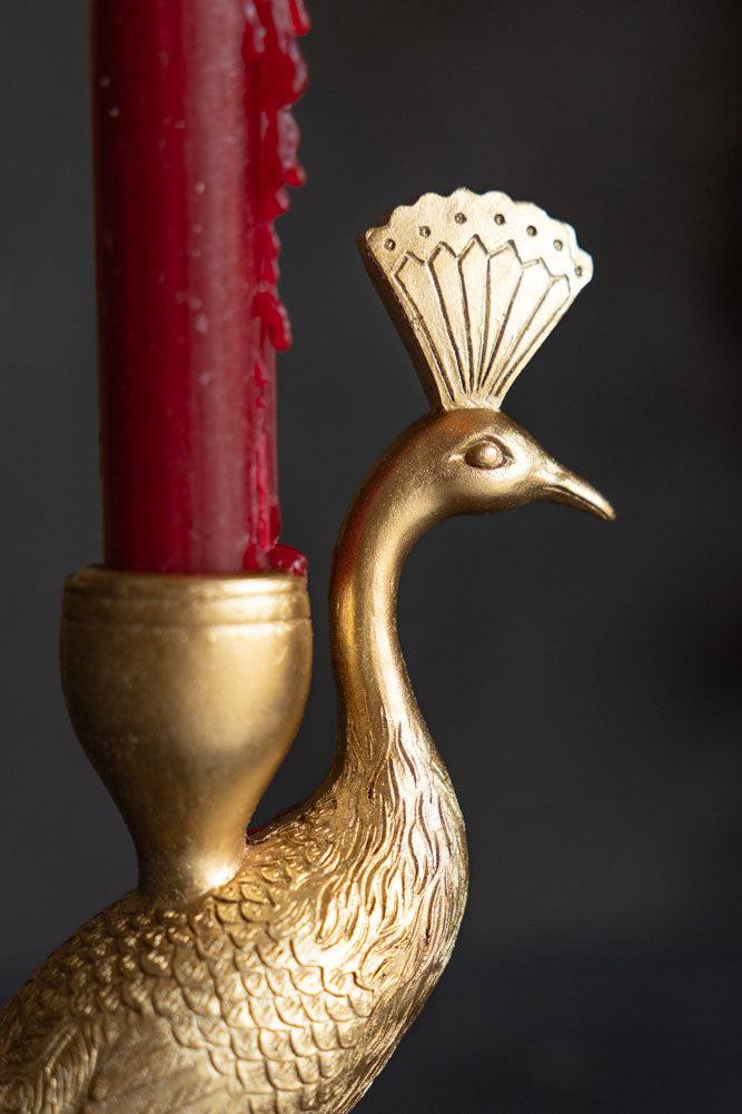 Bougeoir sur pied paon doré