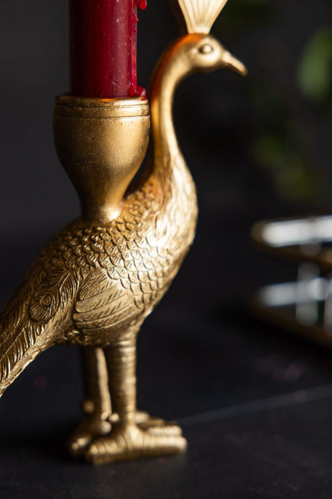 Bougeoir sur pied paon doré