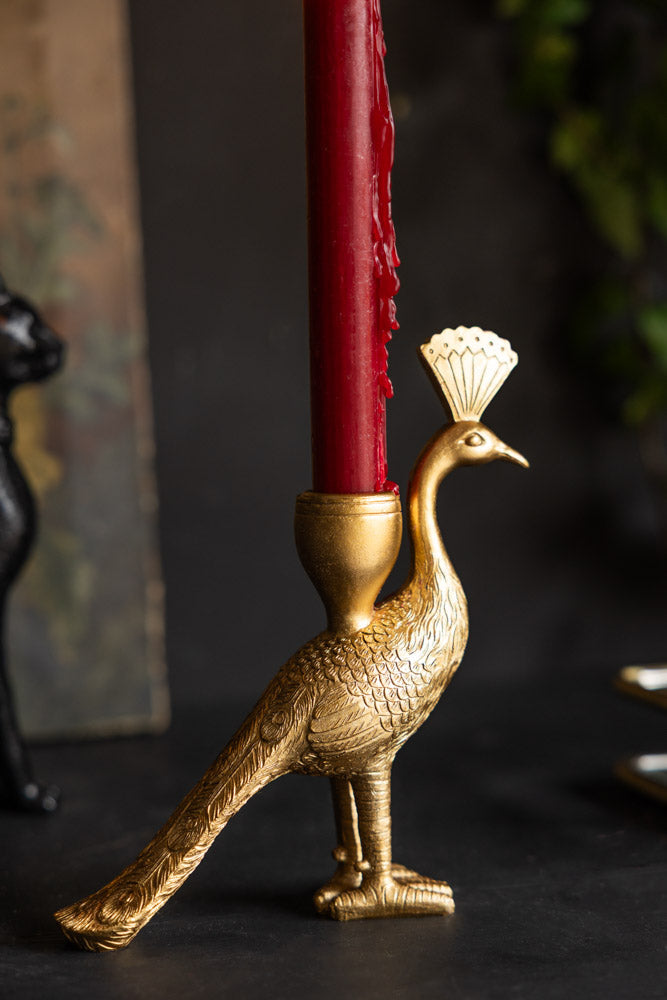 Bougeoir sur pied paon doré