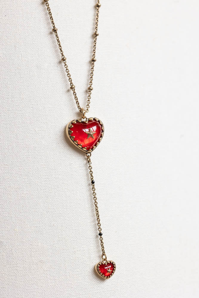 Collier chaîne superposée cœur et étoile en or et rouge