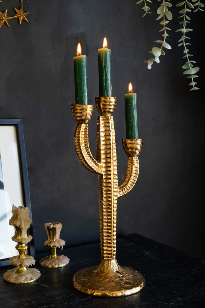 Magnifique bougeoir cactus doré