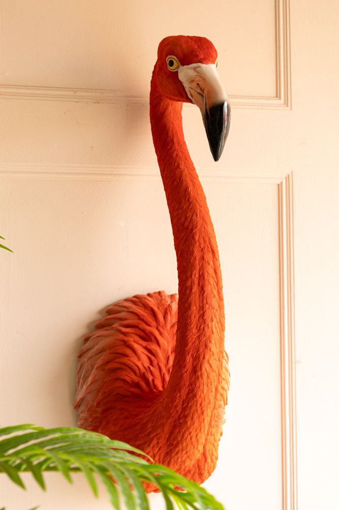 Grande tête de flamant rose artificielle murale