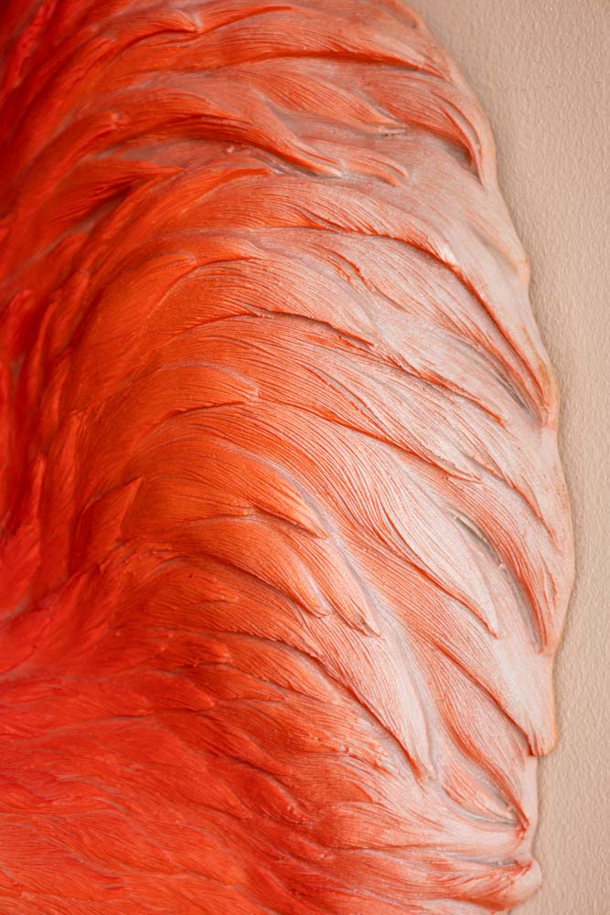 Grande tête de flamant rose artificielle murale