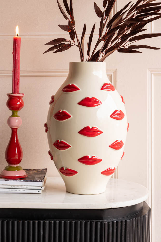 Grand vase à fleurs rouge « Embrasse-moi les lèvres »