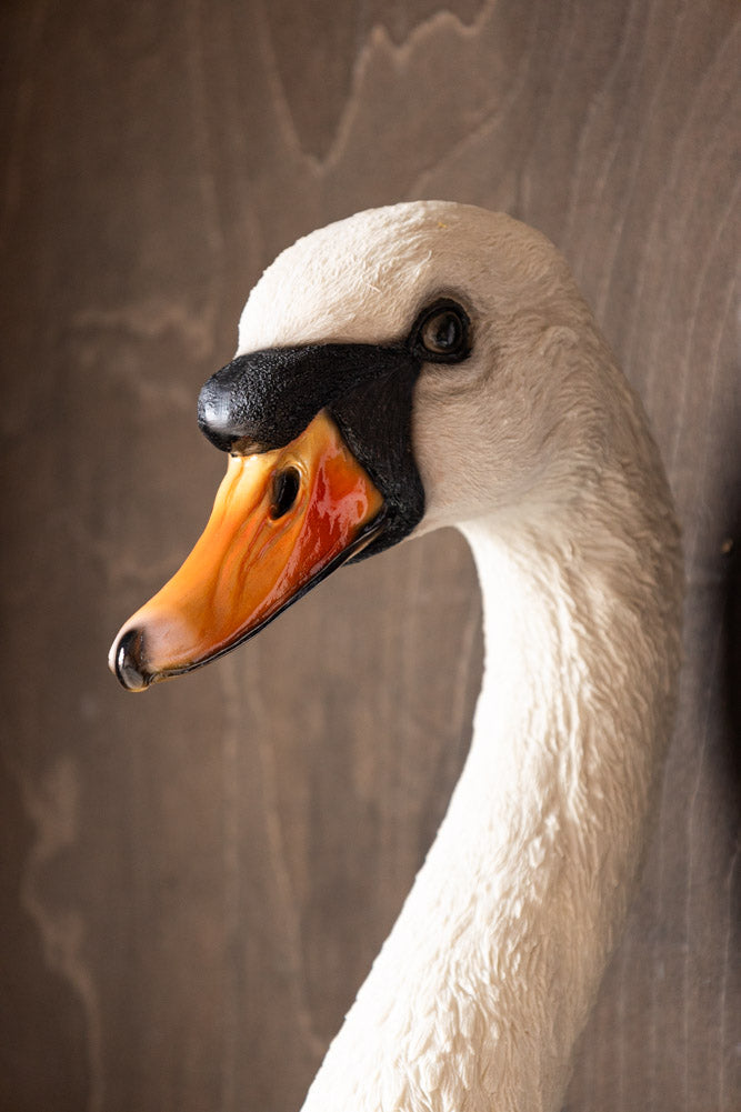 Grande décoration murale en fausse tête de cygne blanche