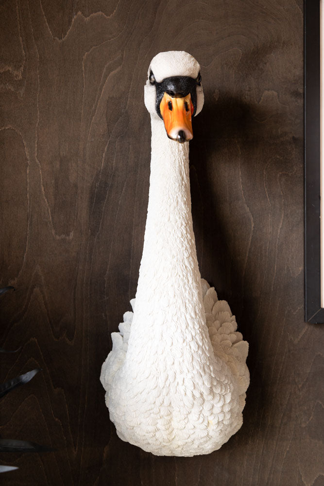 Grande décoration murale en fausse tête de cygne blanche